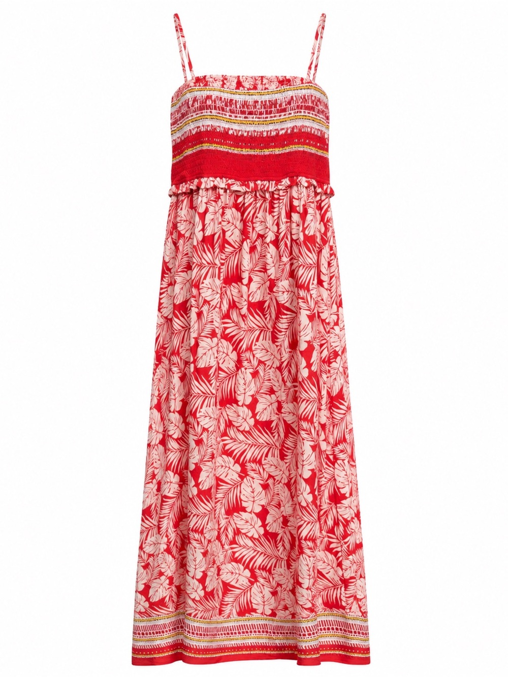 CUPSHE Red Cream Tropical Leaf Smocked Maxi Dress NWT | Size M - Picture 2 of 8